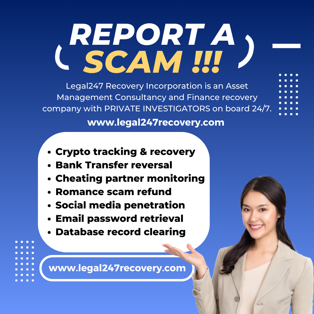 Legal247recovery.com promoting crypto tracking, asset recovery, scam refunds, and digital investigation services with third-party content disclaimer.