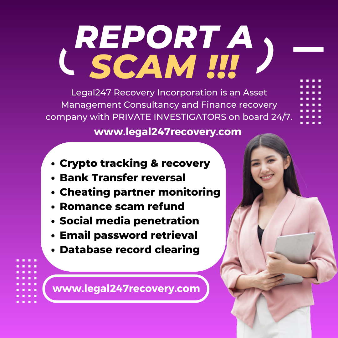 Legal247recovery.com promoting crypto tracking, asset recovery, scam refunds, and digital investigation services with third-party content disclaimer.