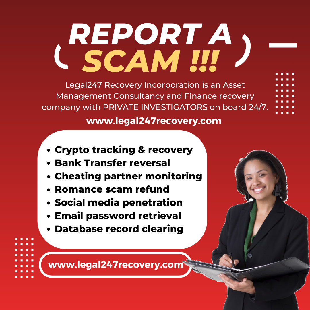 Legal247recovery.com promoting crypto tracking, asset recovery, scam refunds, and digital investigation services with third-party content disclaimer.