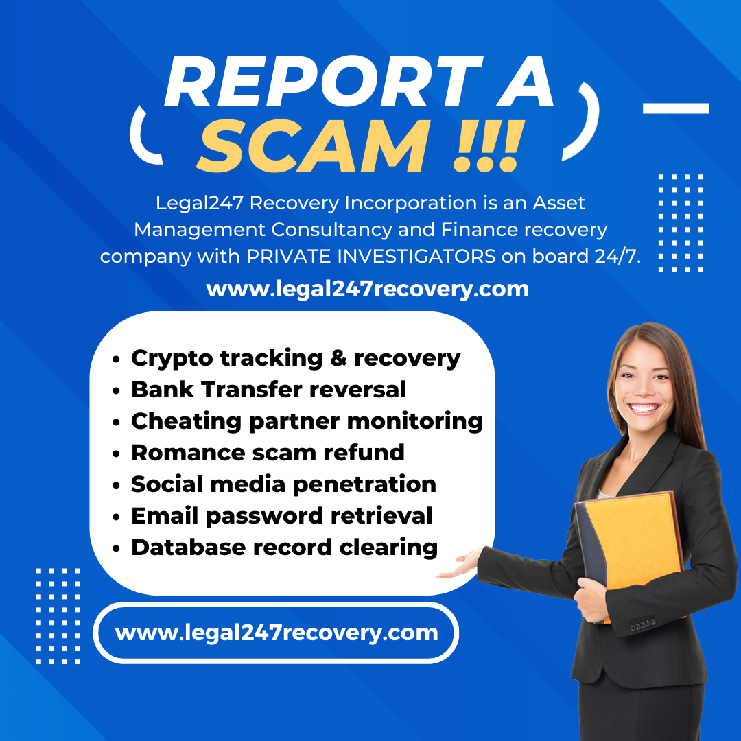 Legal247recovery.com promoting crypto tracking, asset recovery, scam refunds, and digital investigation services with third-party content disclaimer.