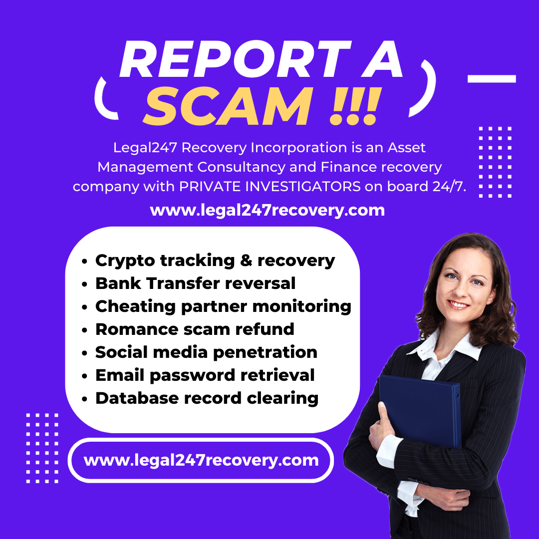 Legal247recovery.com promoting crypto tracking, asset recovery, scam refunds, and digital investigation services with third-party content disclaimer.