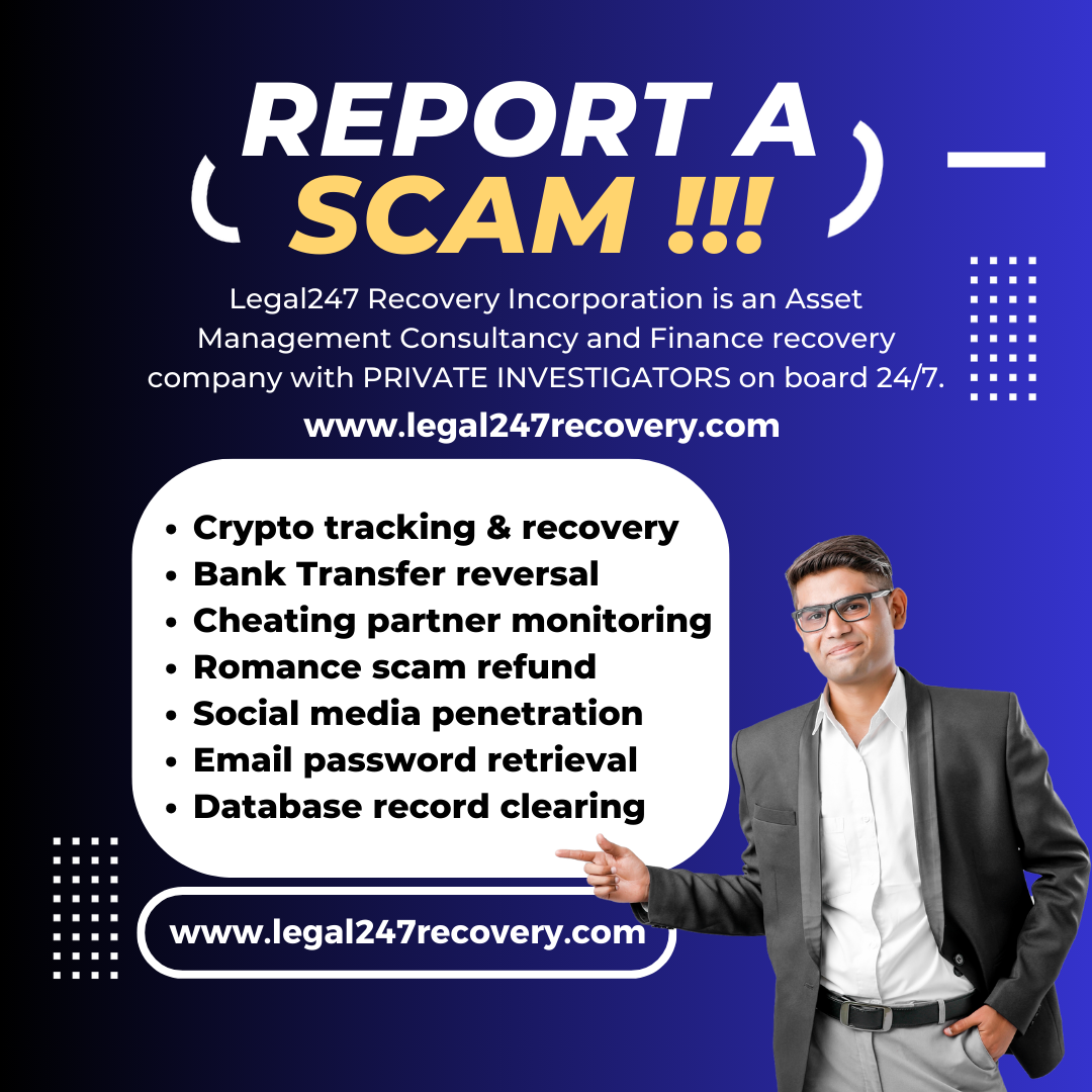 Legal247recovery.com promoting crypto tracking, asset recovery, scam refunds, and digital investigation services with third-party content disclaimer.