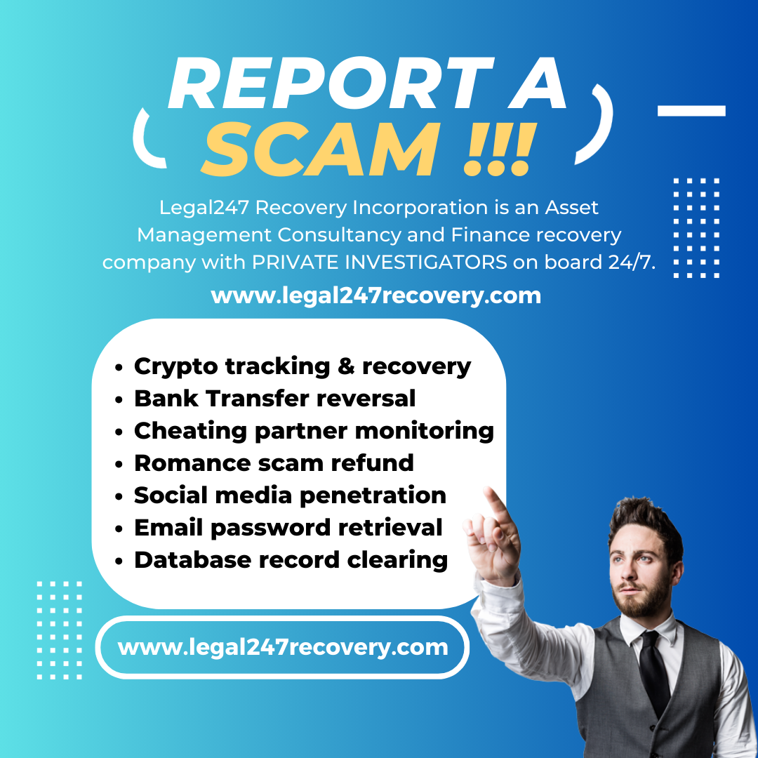 Legal247recovery.com promoting crypto tracking, asset recovery, scam refunds, and digital investigation services with third-party content disclaimer.