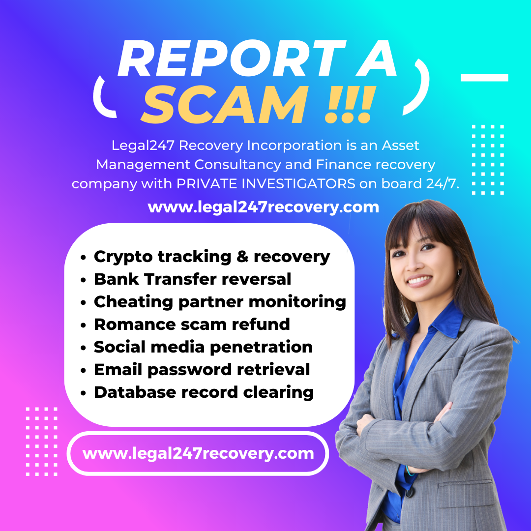 Legal247recovery.com promoting crypto tracking, asset recovery, scam refunds, and digital investigation services with third-party content disclaimer.